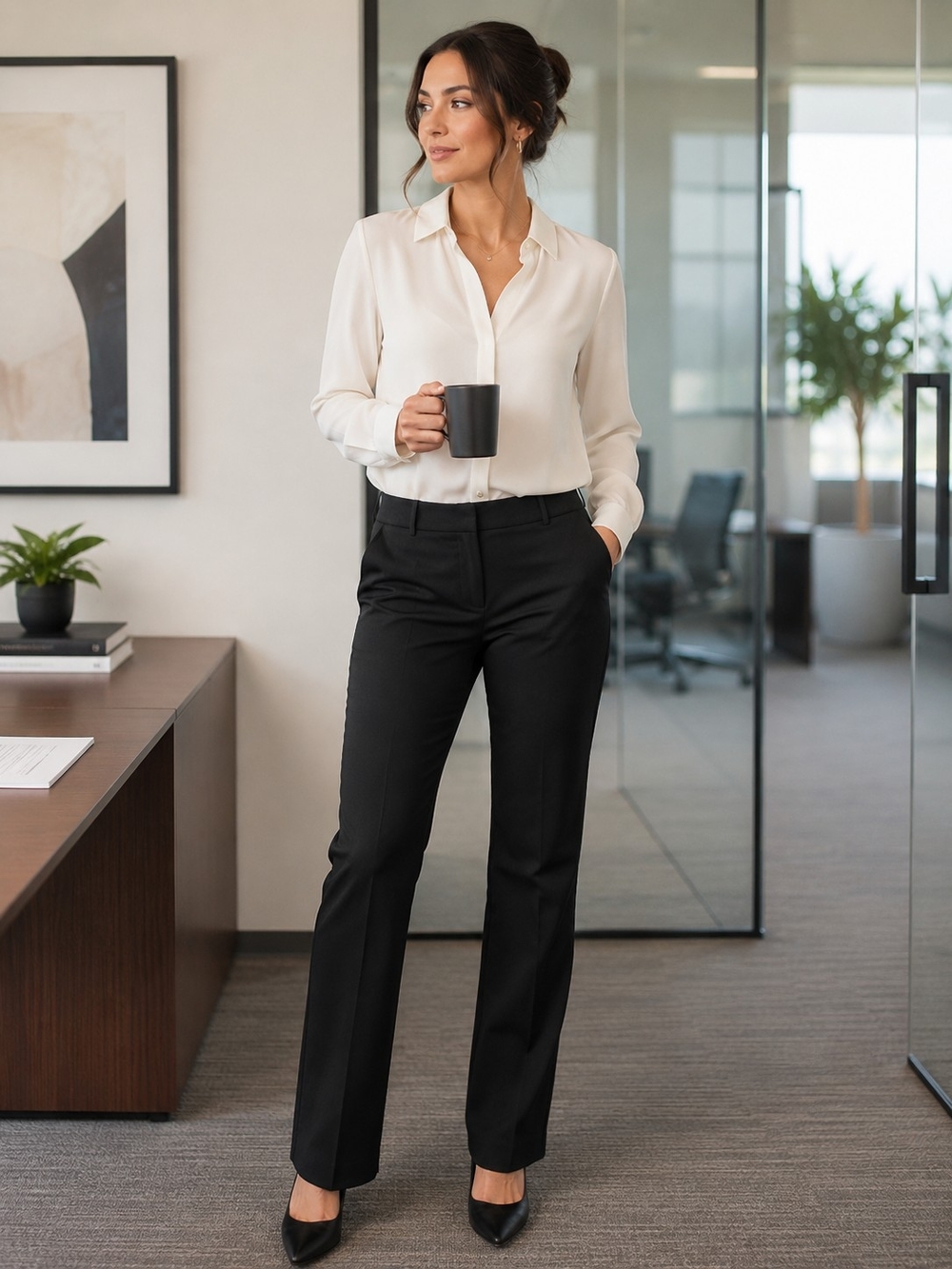 Liz Claiborne Black Straight-Leg Work Trousers